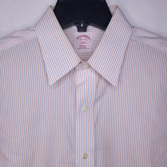 Brooks Brothers Dress Shirt Mens 15.5 Striped Orange, Blue, White French Cuff - Picture 1 of 10